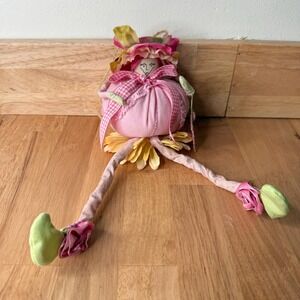 Raz Imports Pink Yellow Flower Doll 12" Posable Hanging Or Shelf Sitter Spring